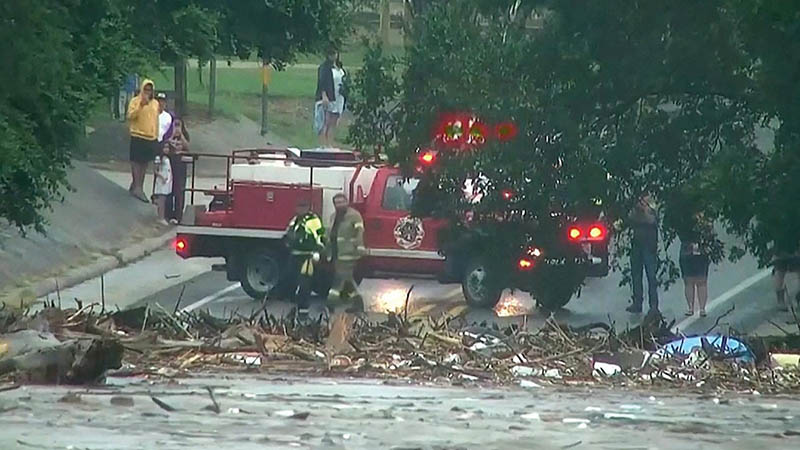 First responders survey rising flood waters of the Guadalupe River 