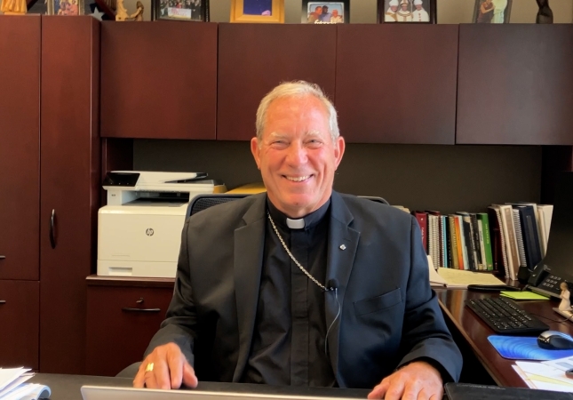 Bishop Gruss at his desk