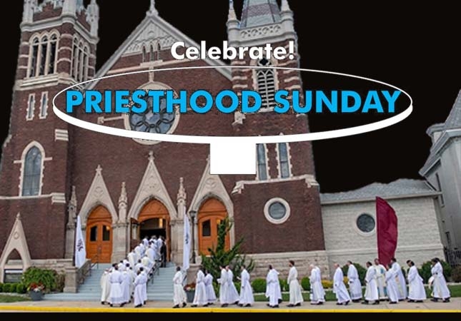 Priesthood Sunday Priests outside Cathedral of Mary of the Assumption Saginaw MI