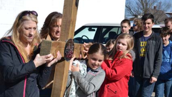 Family on Cross Walk Good Friday St. Brigid Midland