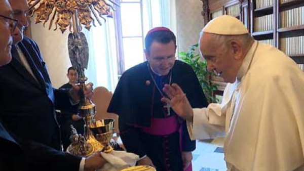 Pope Francis blesses a four-foot-tall monstrance