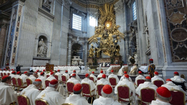 Pope Leo XIV delivers the homily during Mass 