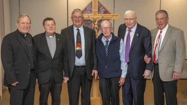 Left to right: Bishop Gruss, Deacon Stanley Kuczynski, Deacon Gary Patelski, Deacon Al Oliver, Deacon Larry Fussman and  Deacon Jim Damitio